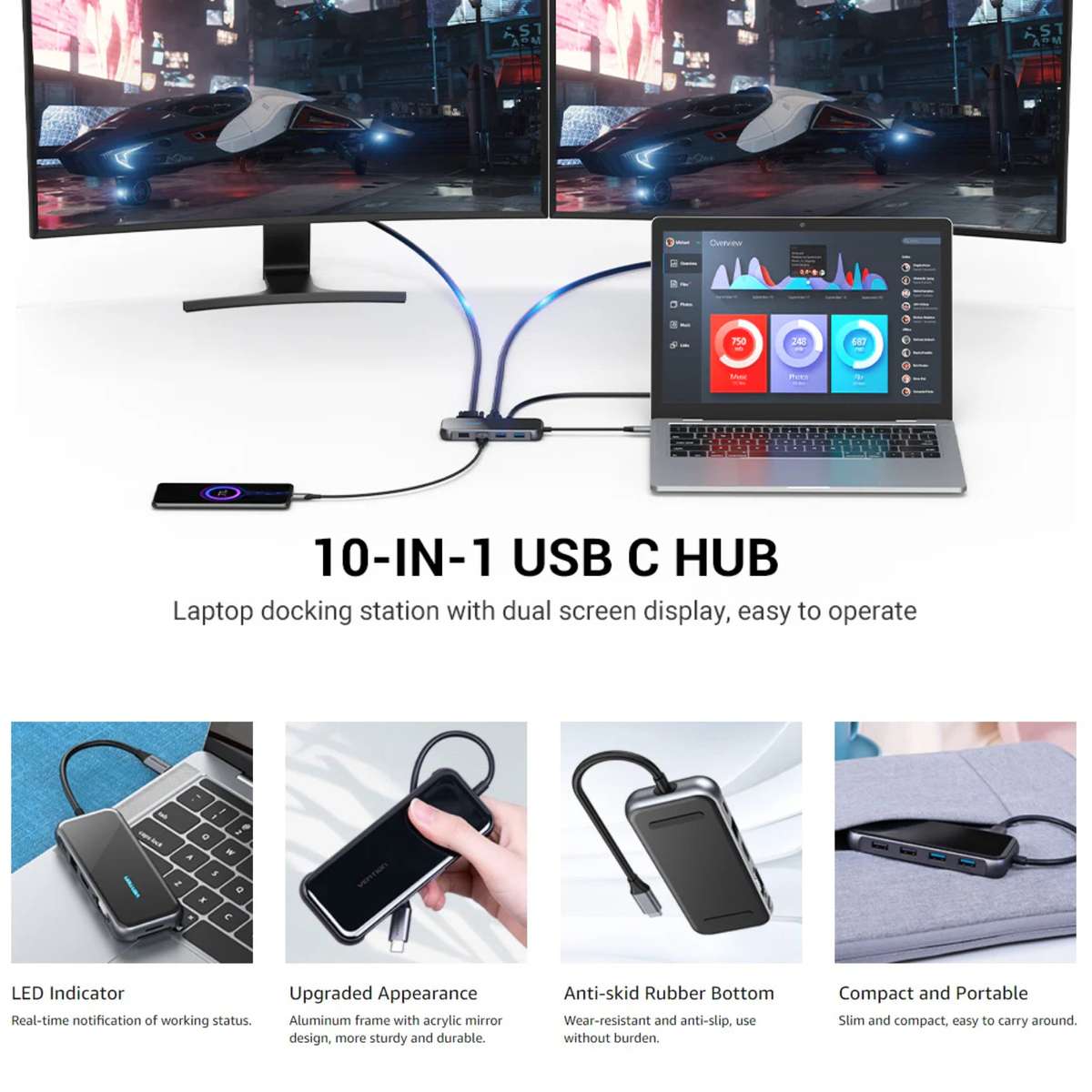 Vention Multi-function 10-in-1 USB-C Docking Station