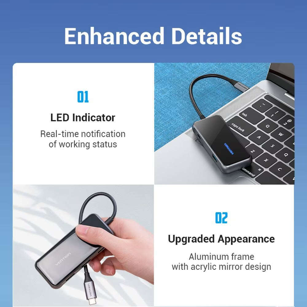 Vention  USB-C to HD5 in 1  MI/ USB3.0*3/PD Docking Station 0.15M