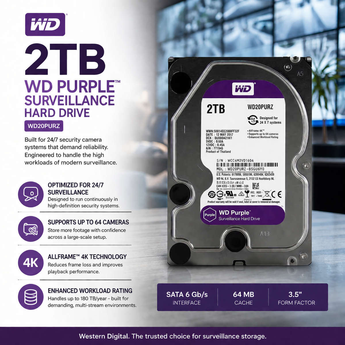 2TB WD Purple Surveillance Hardrive