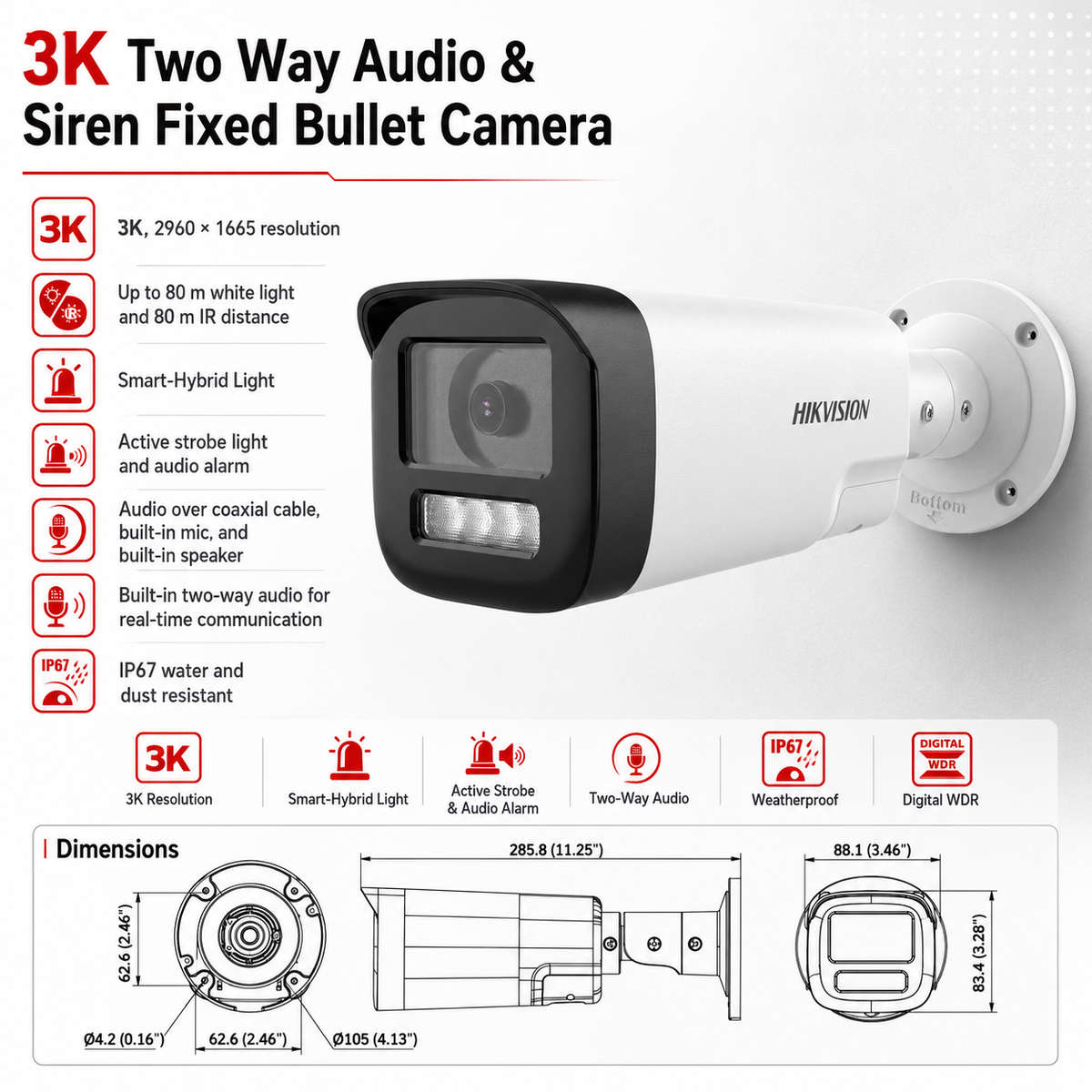 Hikvision 3K Two Way Audio Vari-Focal Bullet (2.7mm to 13.5mm)
