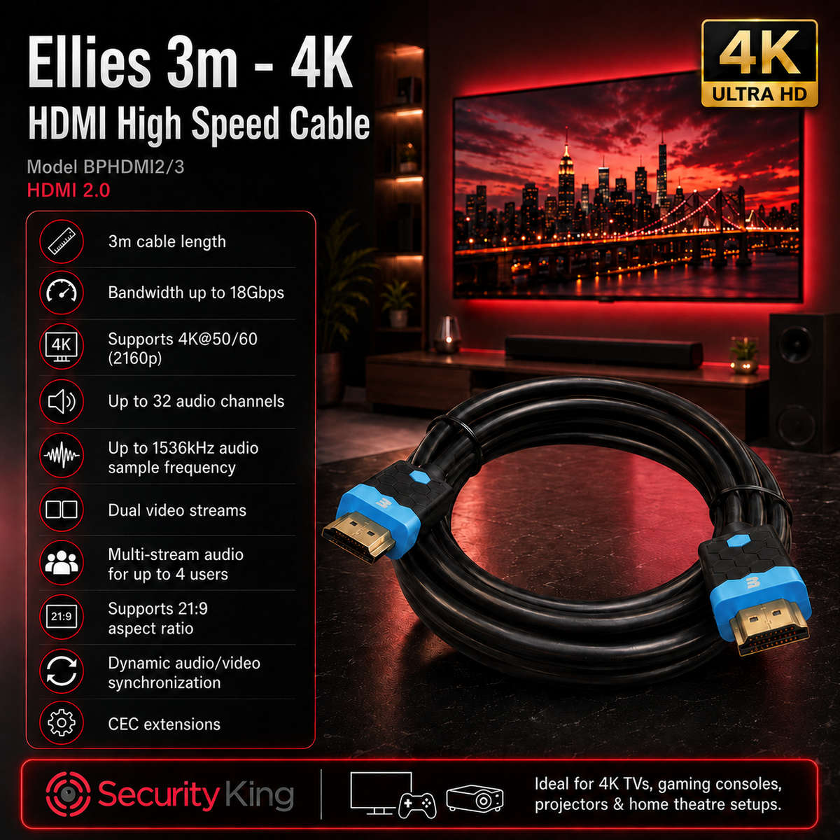 Ellies 3m - 4k HDMI High Speed Cable