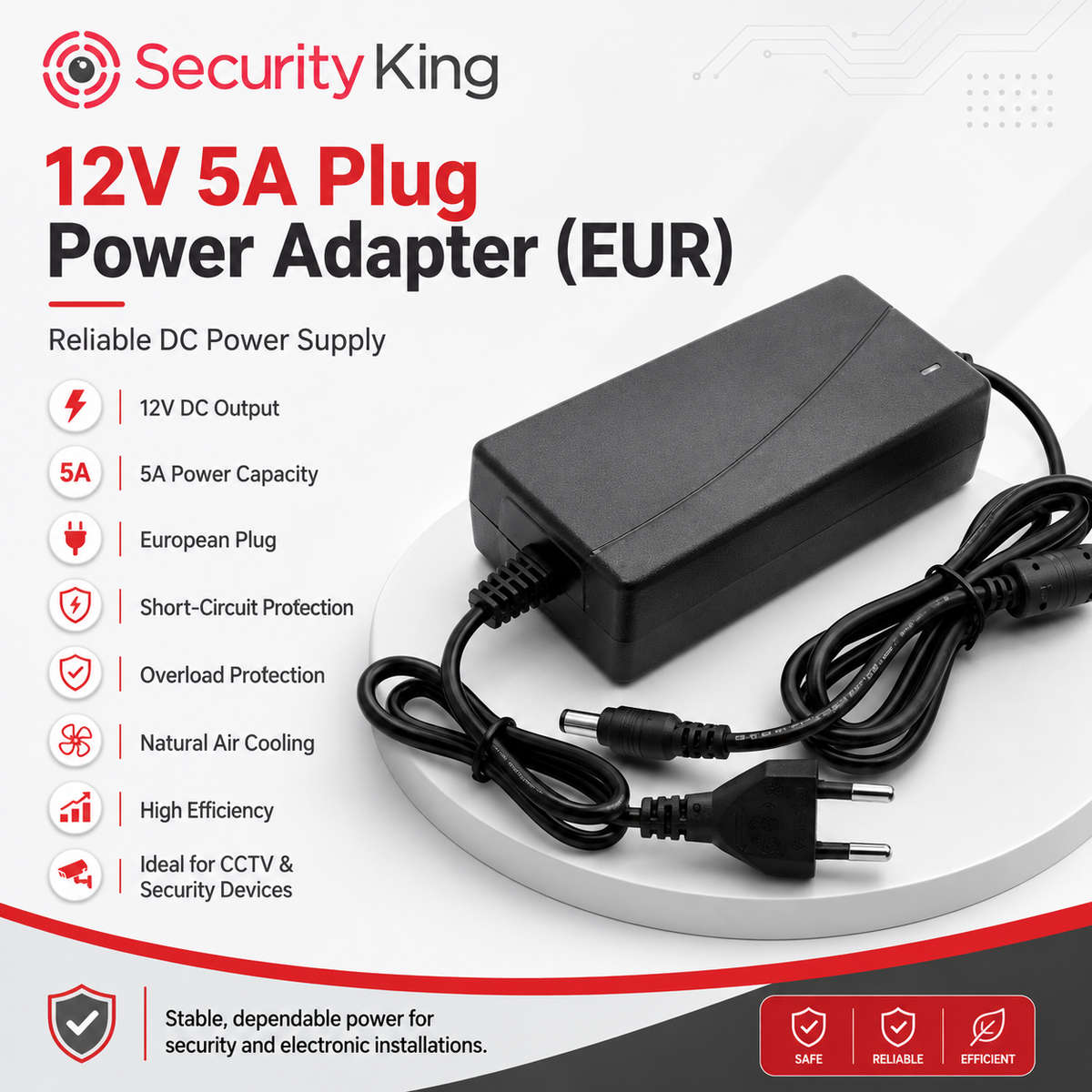 12 Volt 5Amp Plug Power Adapter (EUR)