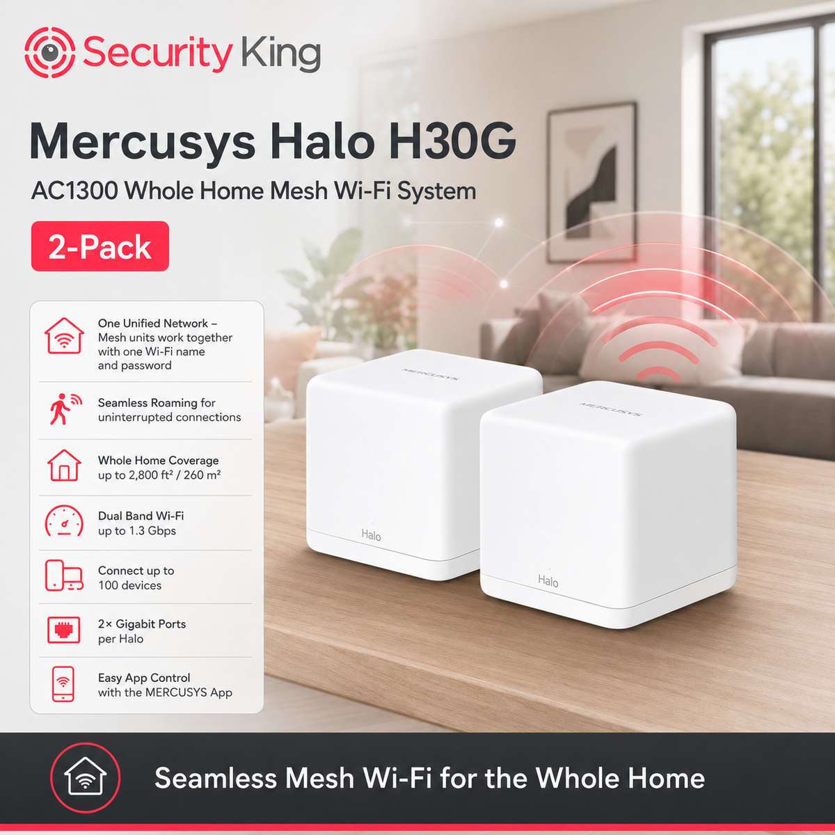 Mercusys Halo H30G AC1300 Whole Home Mesh Wi-Fi System 2-Pack