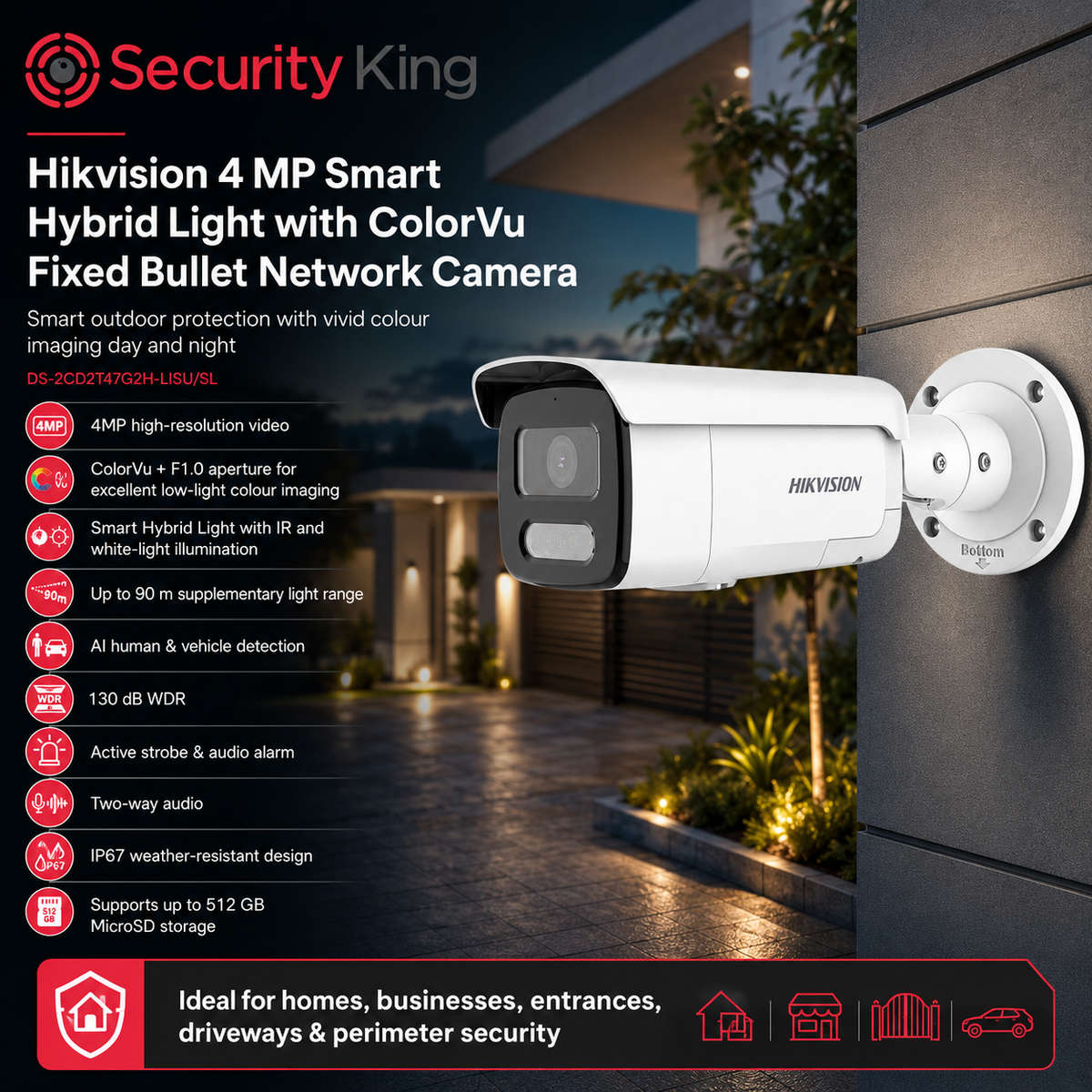 Hikvision 4 MP Smart Hybrid Light with ColorVu Fixed Bullet Network Camera