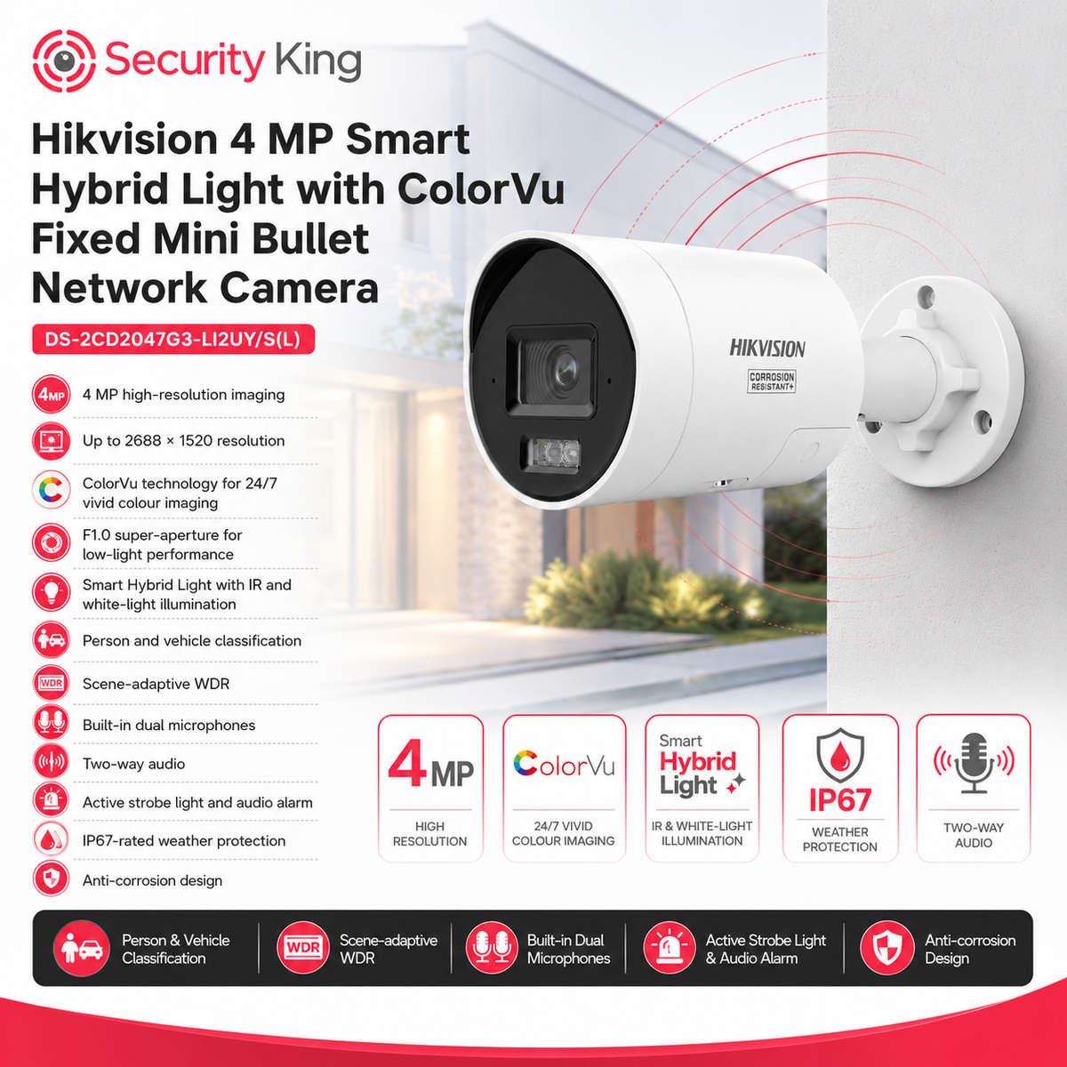 Hikvision 4 MP Smart Hybrid Light with ColorVu Fixed Mini Bullet Network Camera