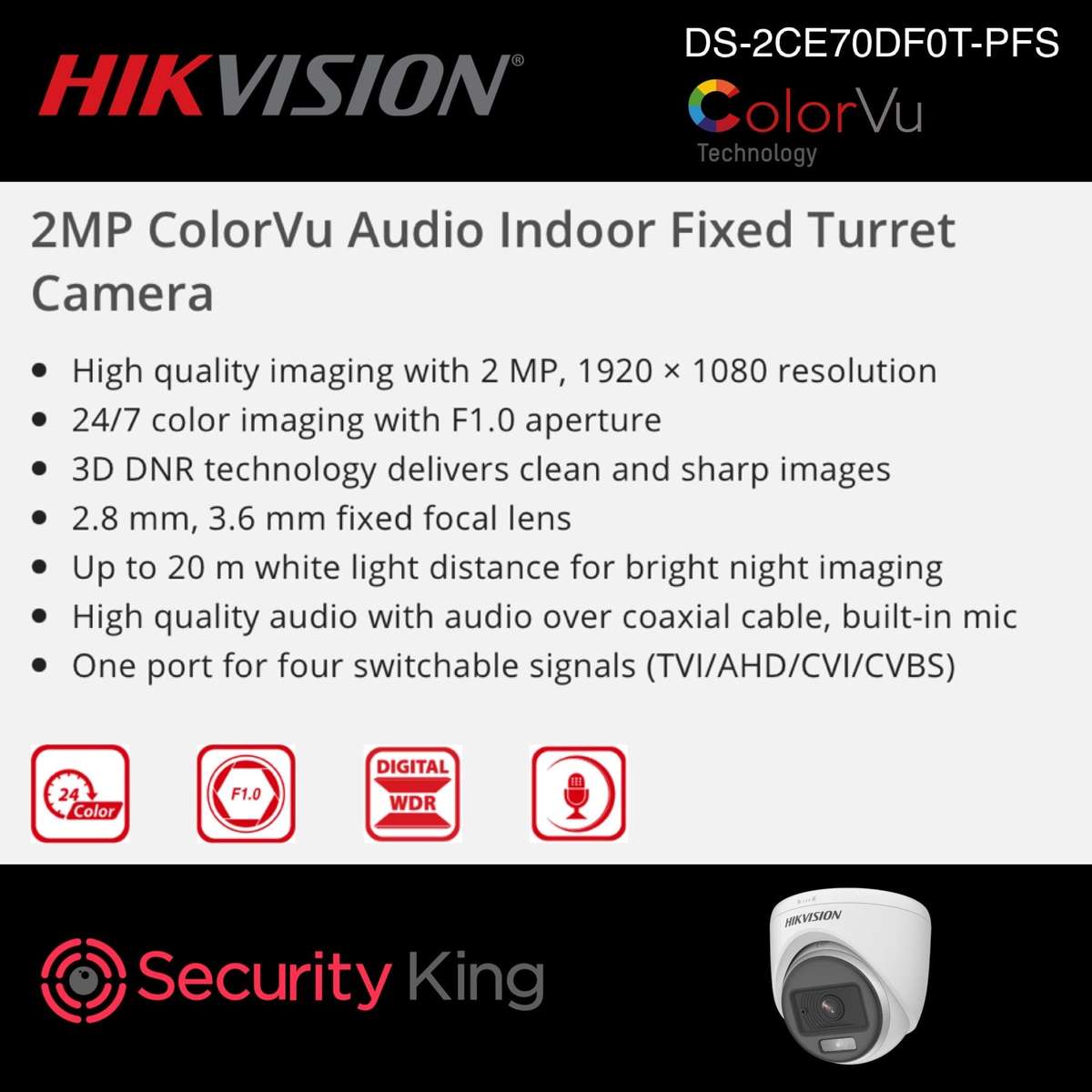 Hikvision 2MP ColorVu Audio Dome Camera - New Launch
