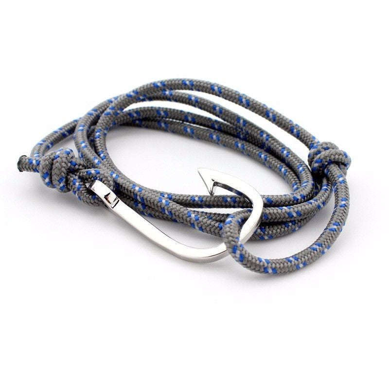 Mens Fish Hook Bracelet (Grey/Blue)