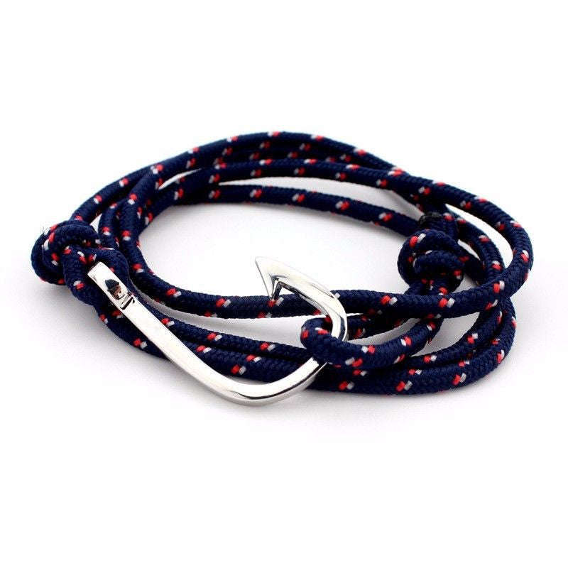 Mens Fish Hook Bracelet (Navy/Red)