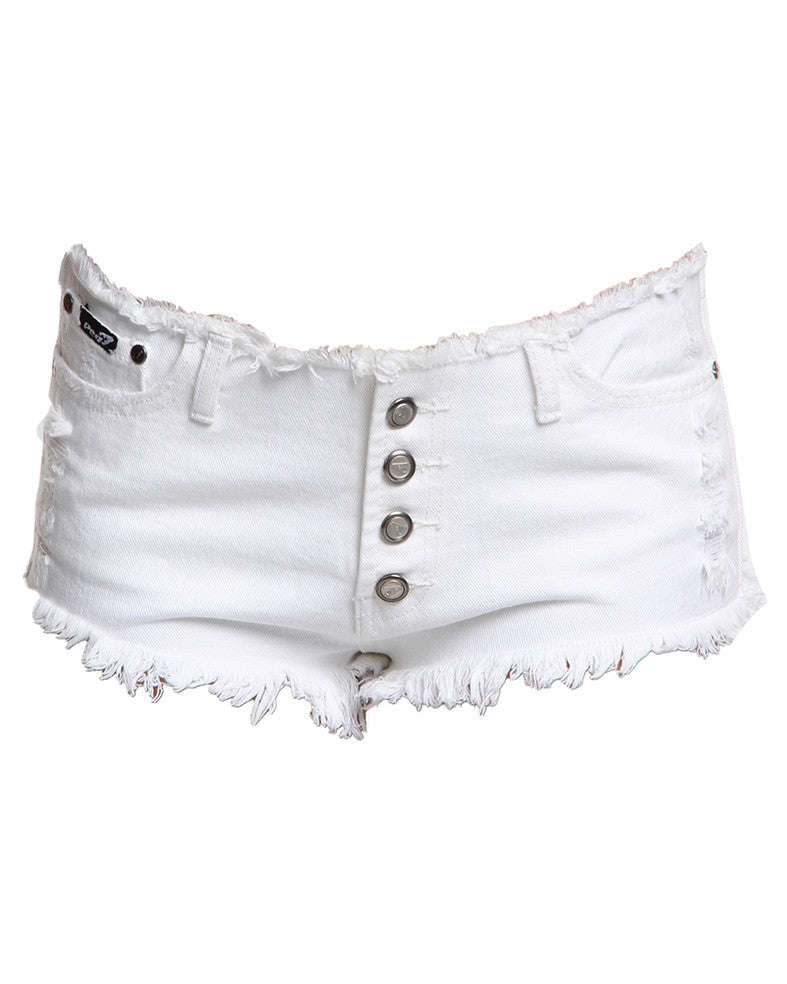 Low Rise Button Up Denim Shorts White - 34