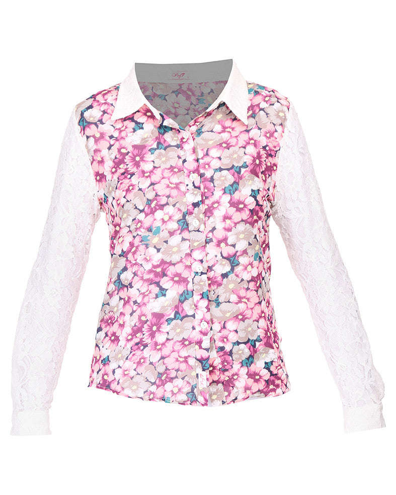 Long Sleeve Lace Shirt Floral - L
