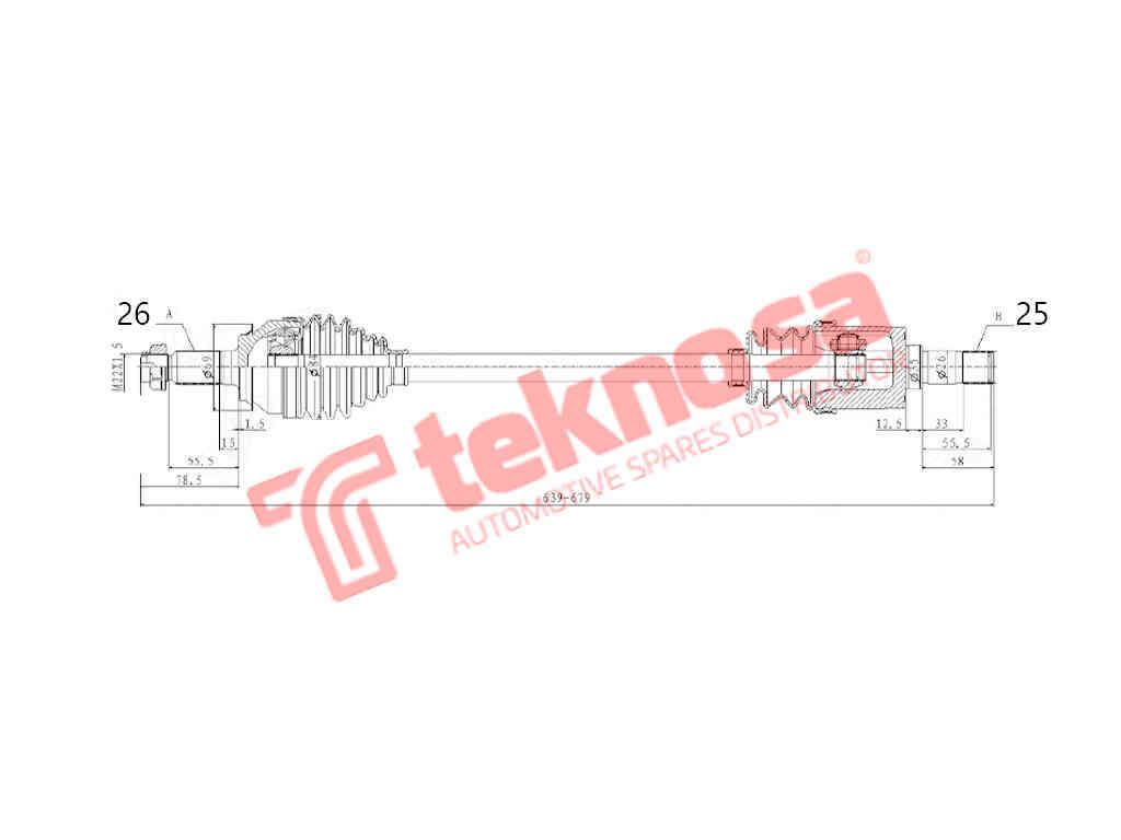 COMPLETE DRIVESHAFT - DHO202 (TEKNOSA)