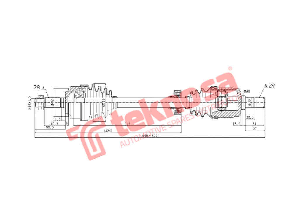 DRIVESHAFT - DHO222 (TEKNOSA)
