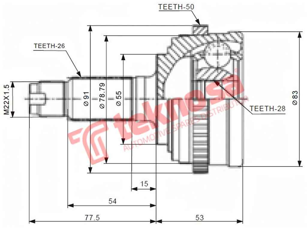 TEKNOSA FRONT LEFT - RIGHT OUTER CV JOINT For HONDA CIVIC [1] 160 SOHC (D16Y6 D16Y8 D16Y5)(16V 89...