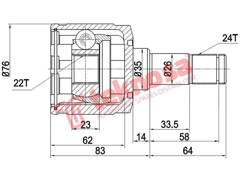TEKNOSA FRONT LEFT - RIGHT INNER CV JOINT For MAZDA 323 1.3I (B3)(16V 54KW) 96-98