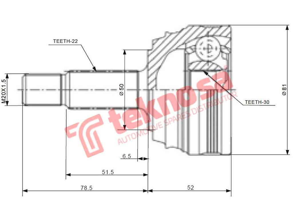 TEKNOSA FRONT LEFT - RIGHT OUTER CV JOINT For VOLKSWAGEN GOLF [3] 1.6 (AFX)(8V 74KW) 96-99