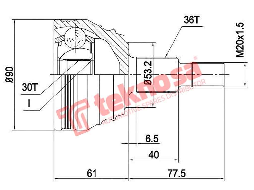 TEKNOSA FRONT LEFT - RIGHT OUTER CV JOINT For VOLKSWAGEN GOLF [3] 1.6 (AFX)(8V 74KW) 96-99