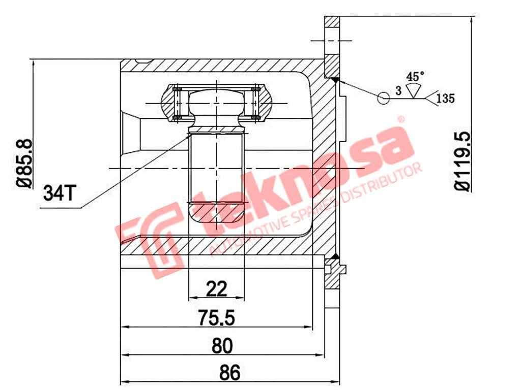 TEKNOSA FRONT LEFT - RIGHT INNER CV JOINT For VOLKSWAGEN GOLF [6] 2.0 TDI (CBAB CFFB)(16V 103KW) ...