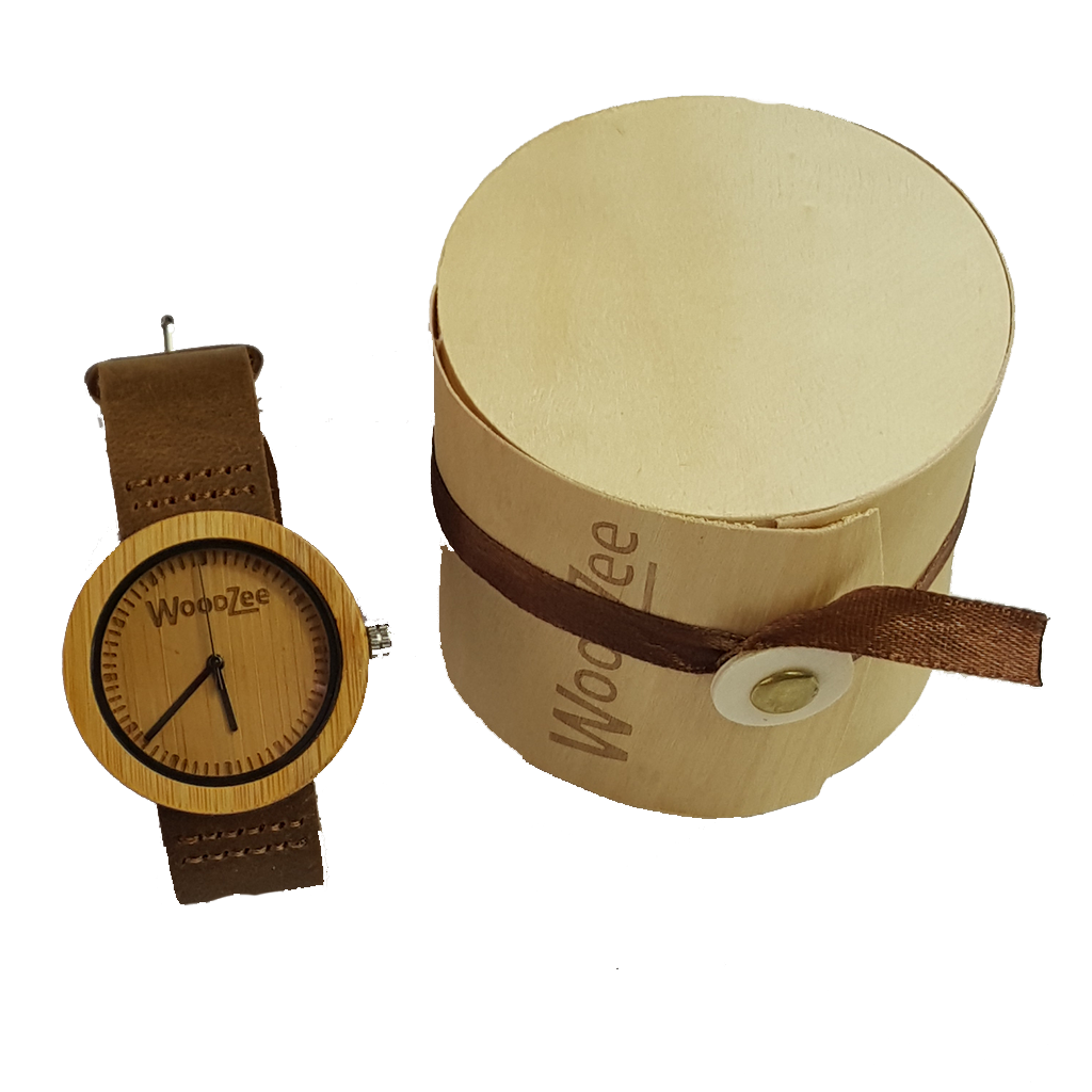 Woody - Bamboo Ladies Watch With Brown Leather Strap