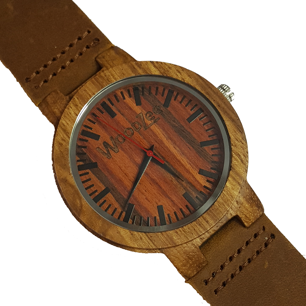 Red Love - Zebrawood Watch With Brown Leather Strap
