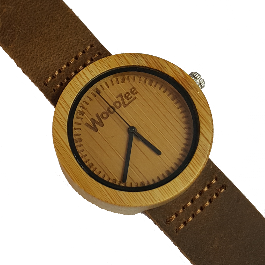Woody - Bamboo Ladies Watch With Brown Leather Strap