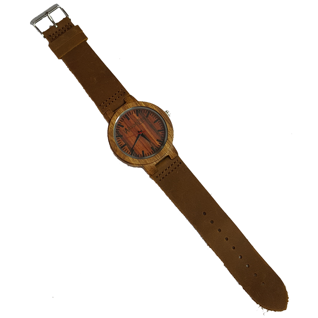 Red Love - Zebrawood Watch With Brown Leather Strap