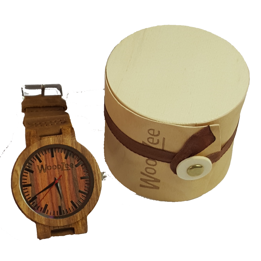Red Love - Zebrawood Watch With Brown Leather Strap