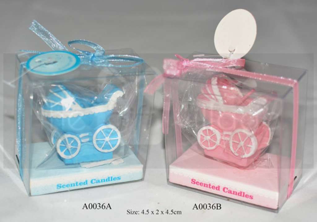 Pink or Blue Baby Stroller or Carriage Candle Favors