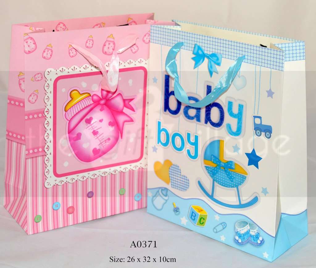 Gift Bag For Baby Shower : Baby Boy Elephant Balloon - 32x26cm - Boy Plane
