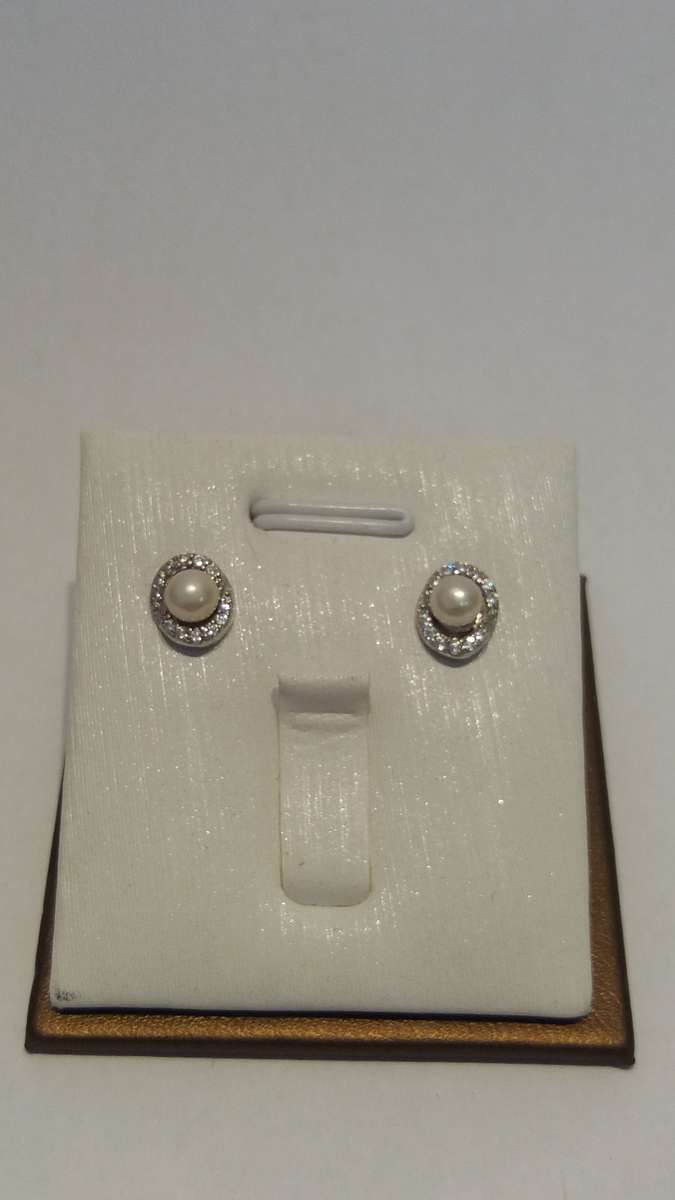 Sterling Silver Fresh Water Pearl stud earrings with cubic zirconias