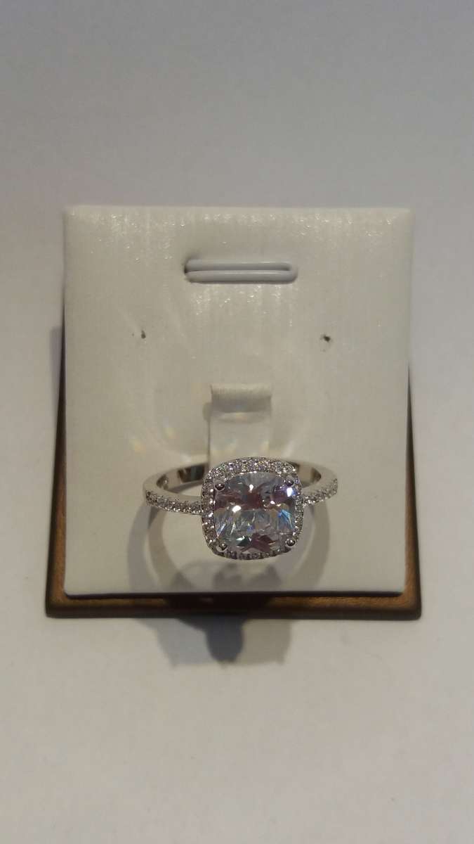 Silver Square cut cubic zirconia with pave setting