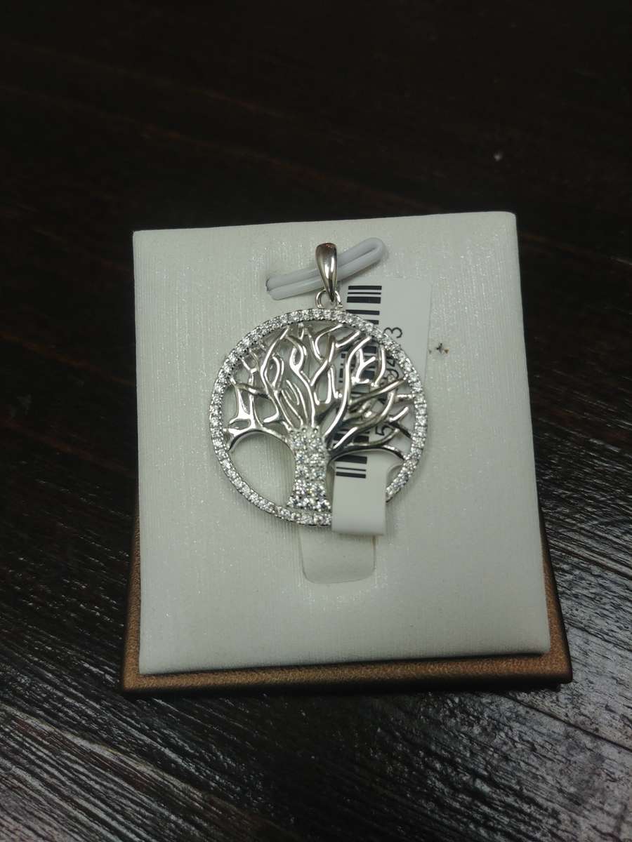 Silver Tree of life pendant with cubic zirconias in halo