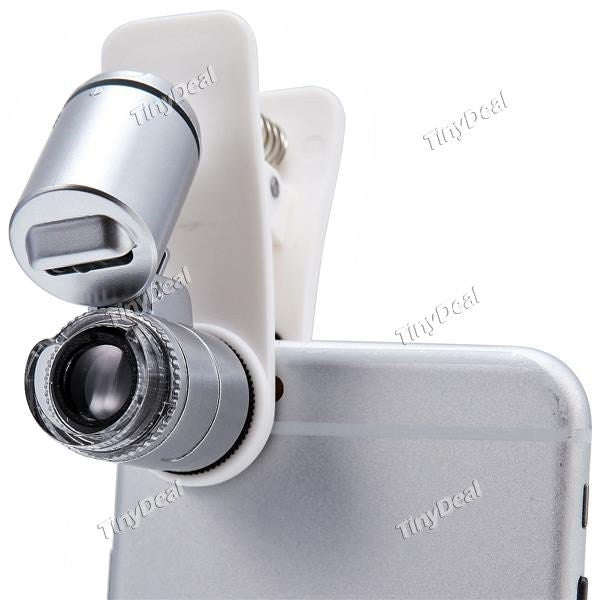 60X Zoom Universal Mobile Phone Microscope Portable Magnifier Clip with UV Currency Detector & LED