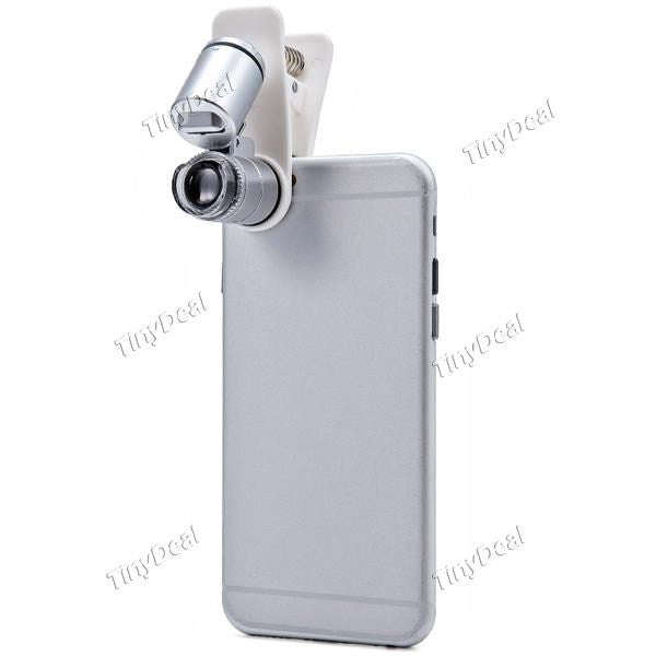 60X Zoom Universal Mobile Phone Microscope Portable Magnifier Clip with UV Currency Detector & LED