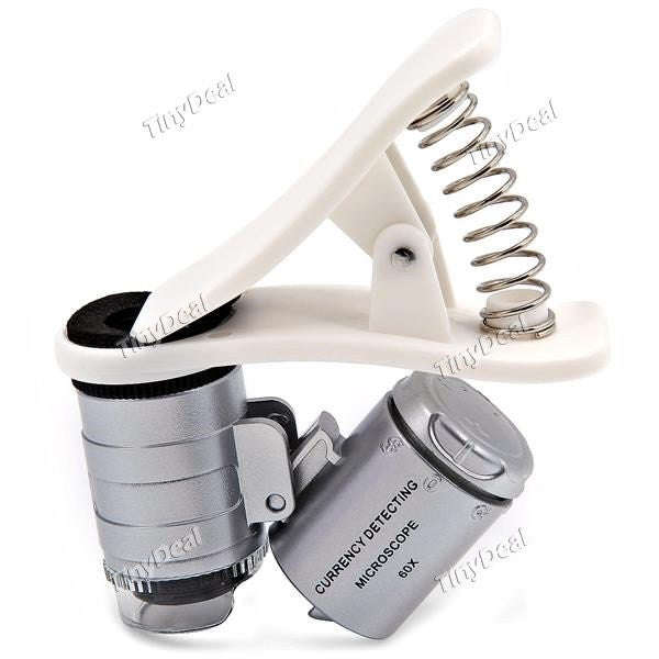 60X Zoom Universal Mobile Phone Microscope Portable Magnifier Clip with UV Currency Detector & LED
