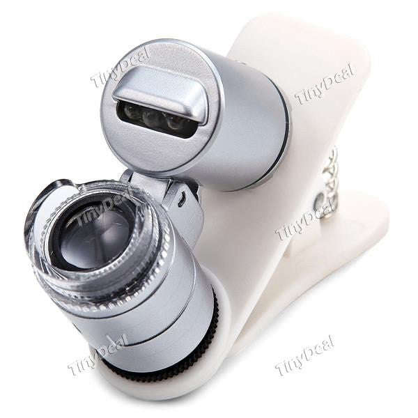 60X Zoom Universal Mobile Phone Microscope Portable Magnifier Clip with UV Currency Detector & LED