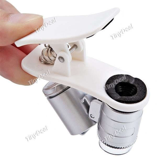 60X Zoom Universal Mobile Phone Microscope Portable Magnifier Clip with UV Currency Detector & LED