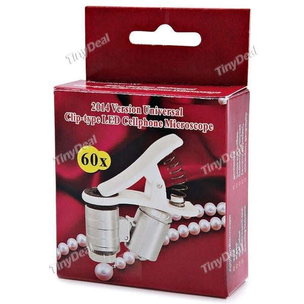 60X Zoom Universal Mobile Phone Microscope Portable Magnifier Clip with UV Currency Detector & LED