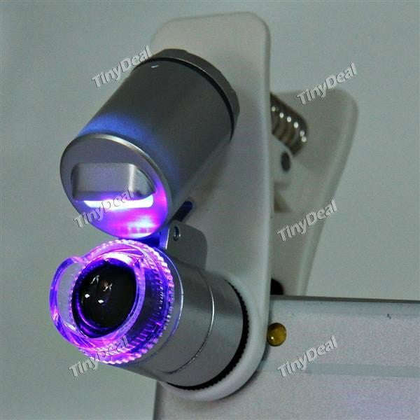 60X Zoom Universal Mobile Phone Microscope Portable Magnifier Clip with UV Currency Detector & LED