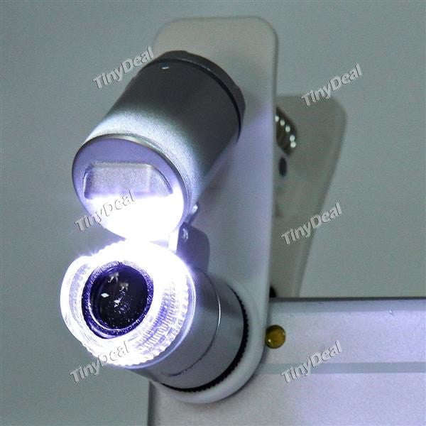 60X Zoom Universal Mobile Phone Microscope Portable Magnifier Clip with UV Currency Detector & LED
