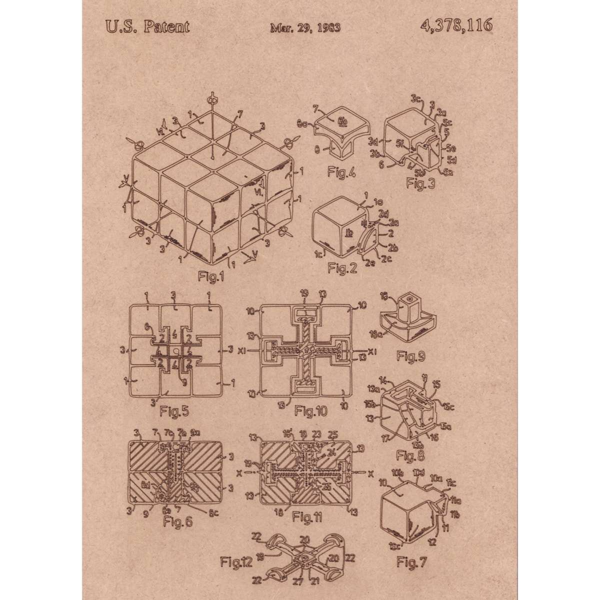 Vintage Patent Sketch Style Rubiks Cube - Unframed