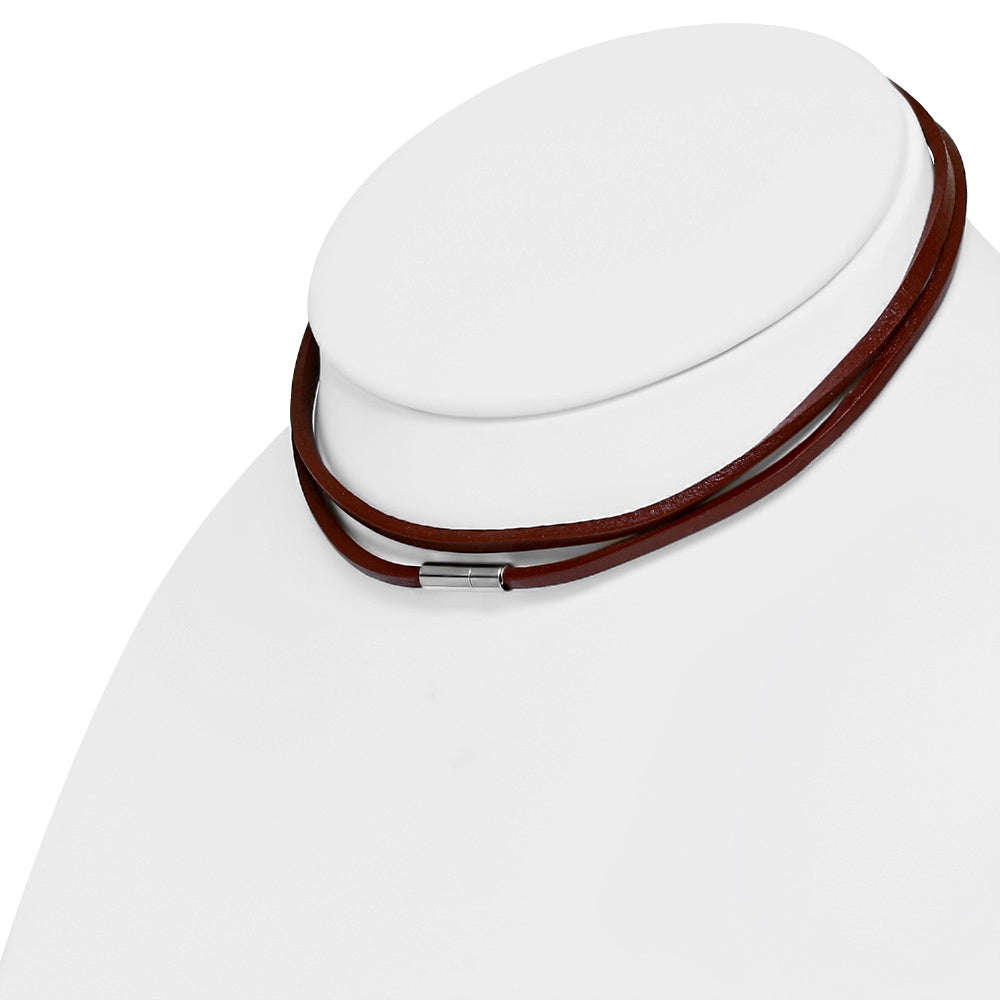 Multi Wrap Genuine Dark Brown Leather Choker/Bracelet