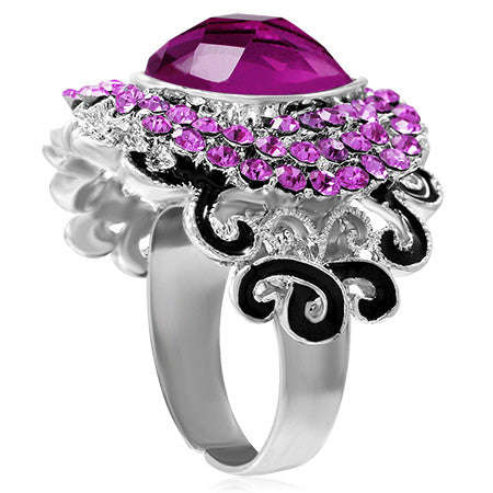 Teardrop Flower Cocktail Ring with dark Amethyst Cubic Zirconia