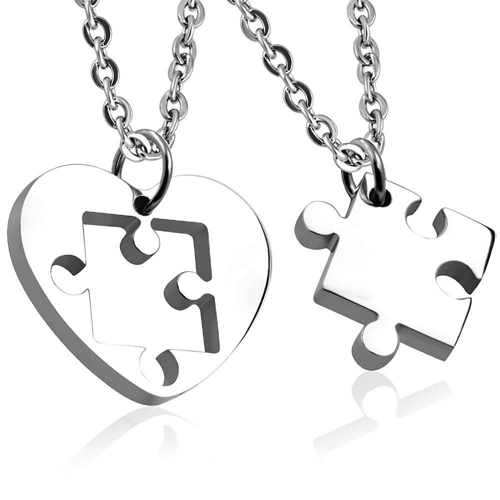 Stainless Steel 2-Part Love Heart Jigsaw Couple Pendant