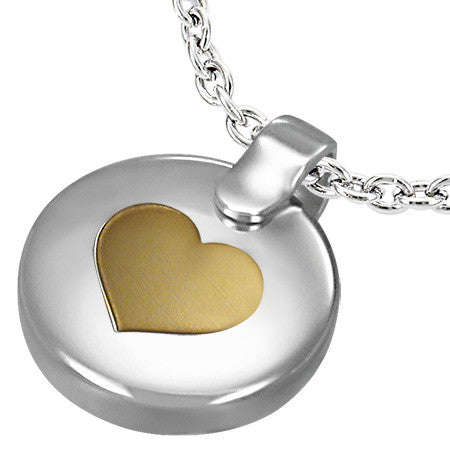 Stainless Steel 2-Tone Love Heart Circle of Life Pendant
