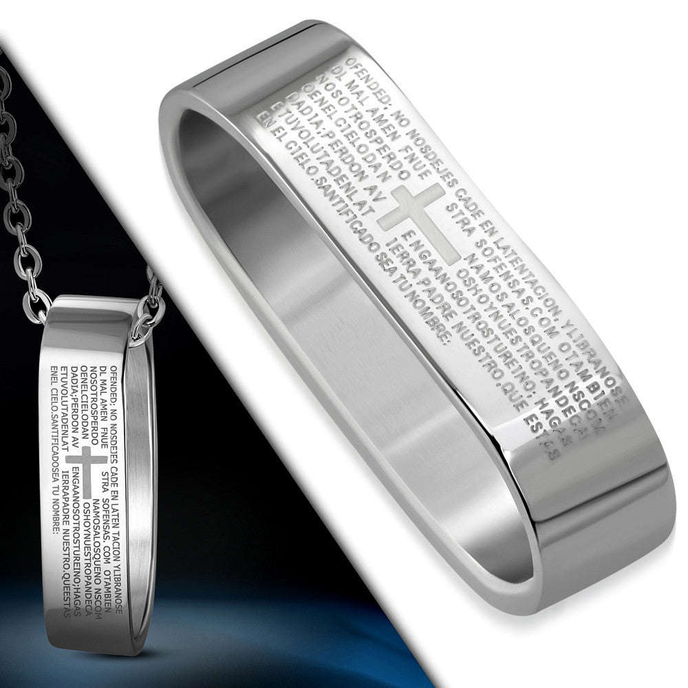 Stainless Steel Stainless Steel The Lords Prayer In Spanish Pendant