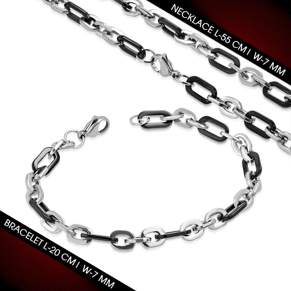 Stainless Steel 2-tone Oval Link Chain & Bracelet (SET)