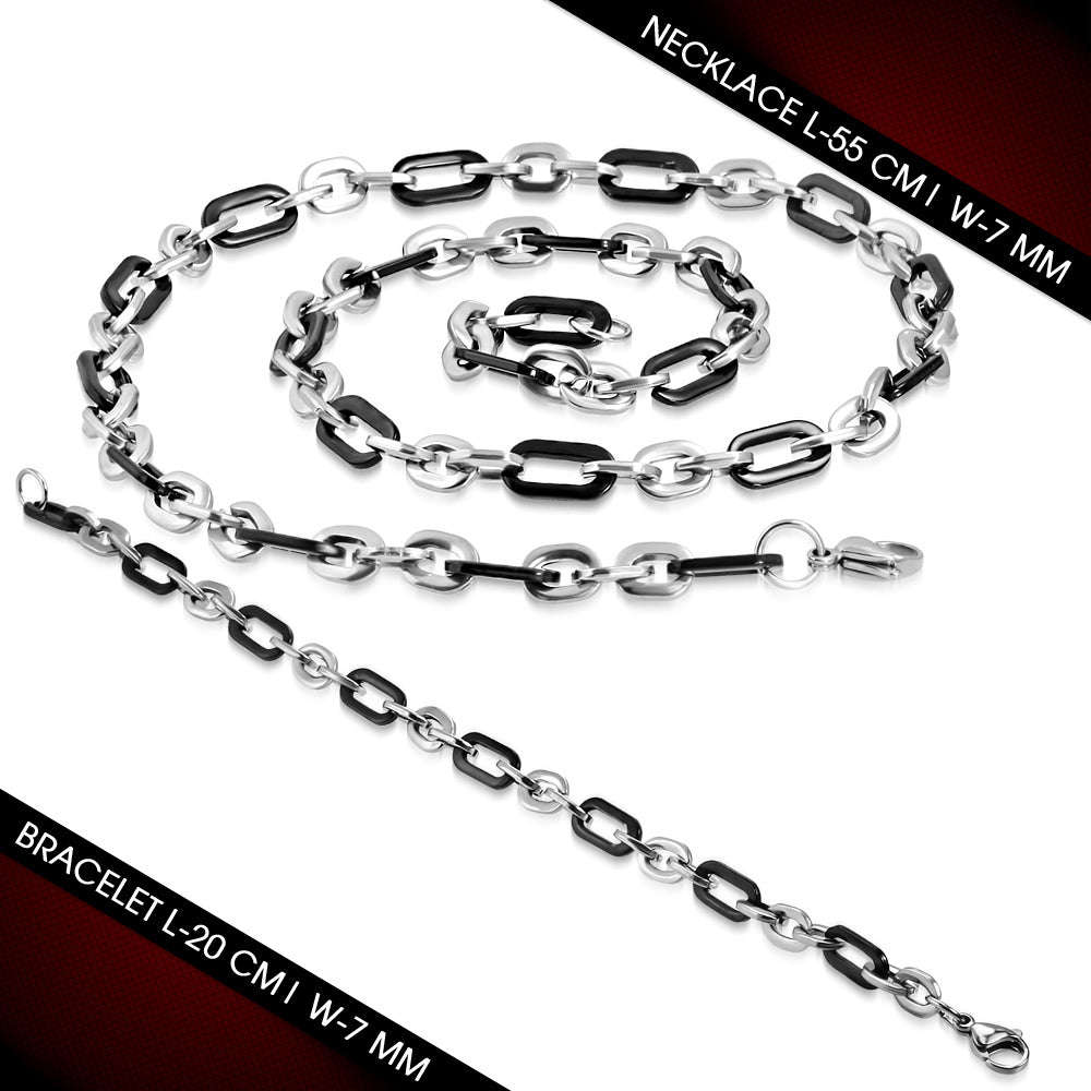 Stainless Steel 2-tone Oval Link Chain & Bracelet (SET)