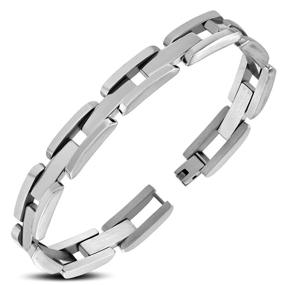 Stainless Steel Polish Finished Mens Panther Link Bracelet