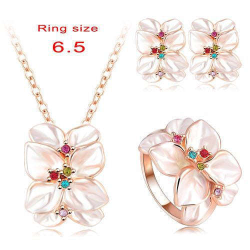 Best Seller Jewelry Set Rose Gold Plate Austrian Crystal Enamel Earring/Nec... - Ring Size 6 Point 5