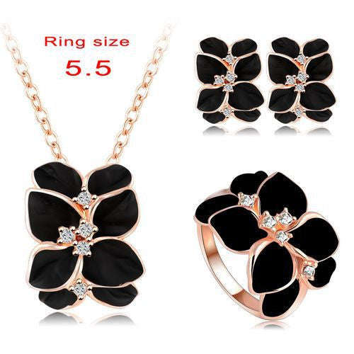 Best Seller Jewelry Set Rose Gold Plate Austrian Crystal Enamel Earring/N... - Ring Size 5 Point 5 1